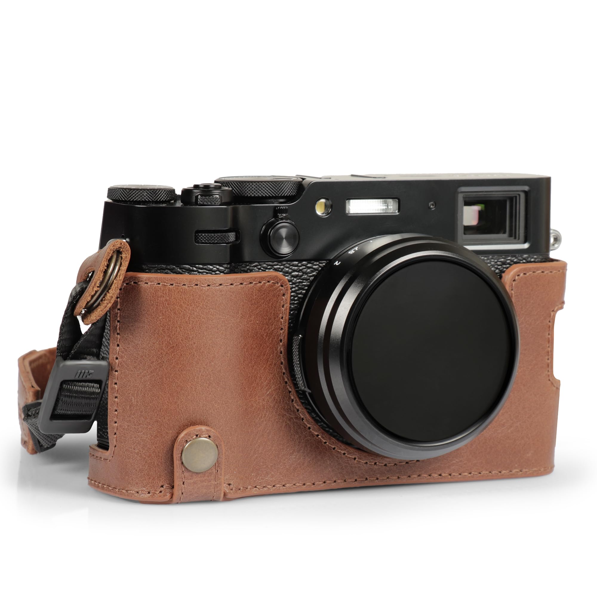MegaGear Ever Ready Genuine Leather Half Camera Case Compatible with Fujifilm X100VI (Brown)