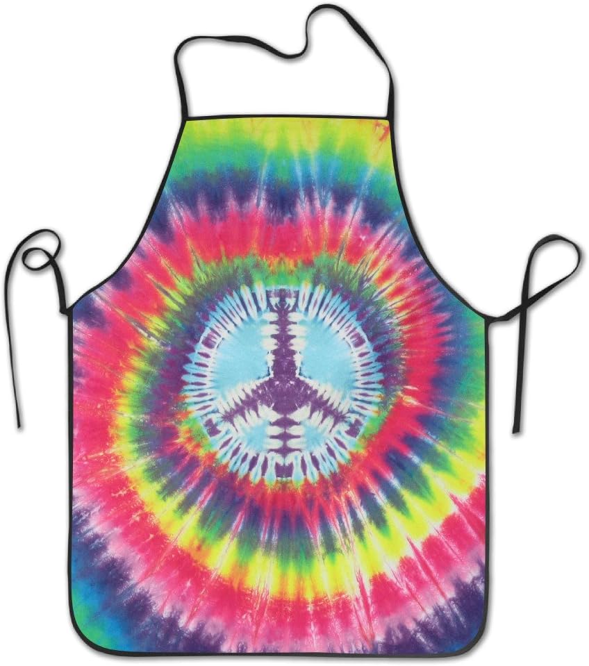 Tie Dye Peace Sign Adjustable Apron for Kitchen BBQ Barbecue Cooking Women's Men's Great Gift for Wife Ladies Men Boyfriend