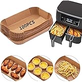 Air Fryer Disposable Paper Liner, 100PCS Food Grade Parchment Liners for Ninja DZ201,Ninja Foodi Dual Air Fryer Accessories Baking Paper (9 * 6, Natural)