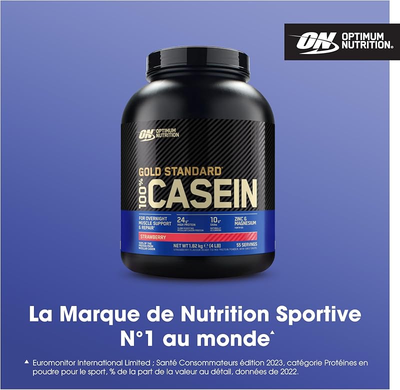 Gold Standard 100% Protéine de Caséine en Poudre, Goût Fraise, 1.82kg, 55 Doses