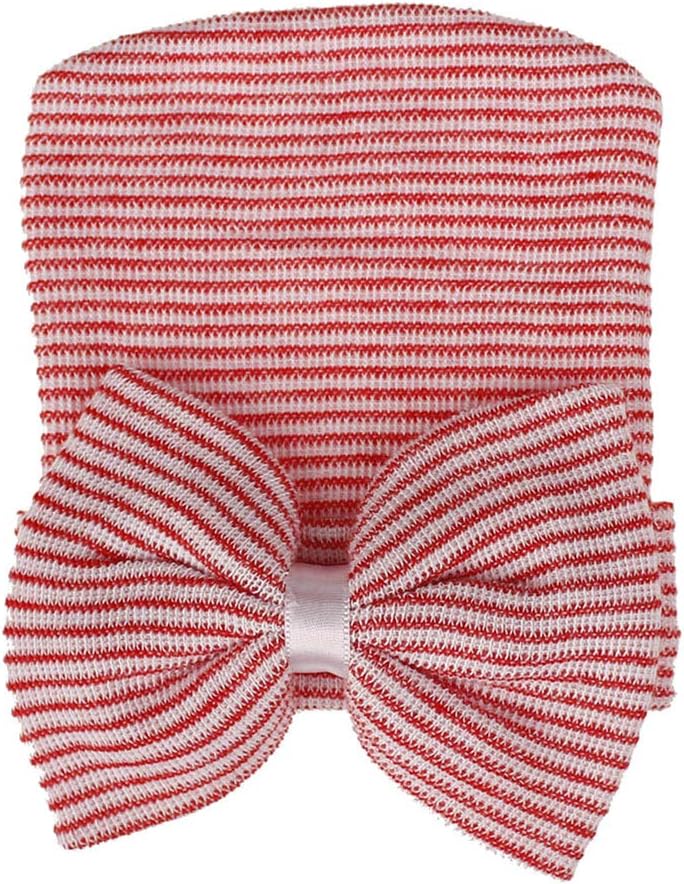 Newborn Hospital Baby Hat with Bow Soft Cute Infant Beanie Caps