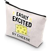 TSOTMO Cheese Lover Gift Easily Excited By Cheese Cute Cheese Themed Zipper Pouch Makeup Bag (EXCITED BY CHEESE)