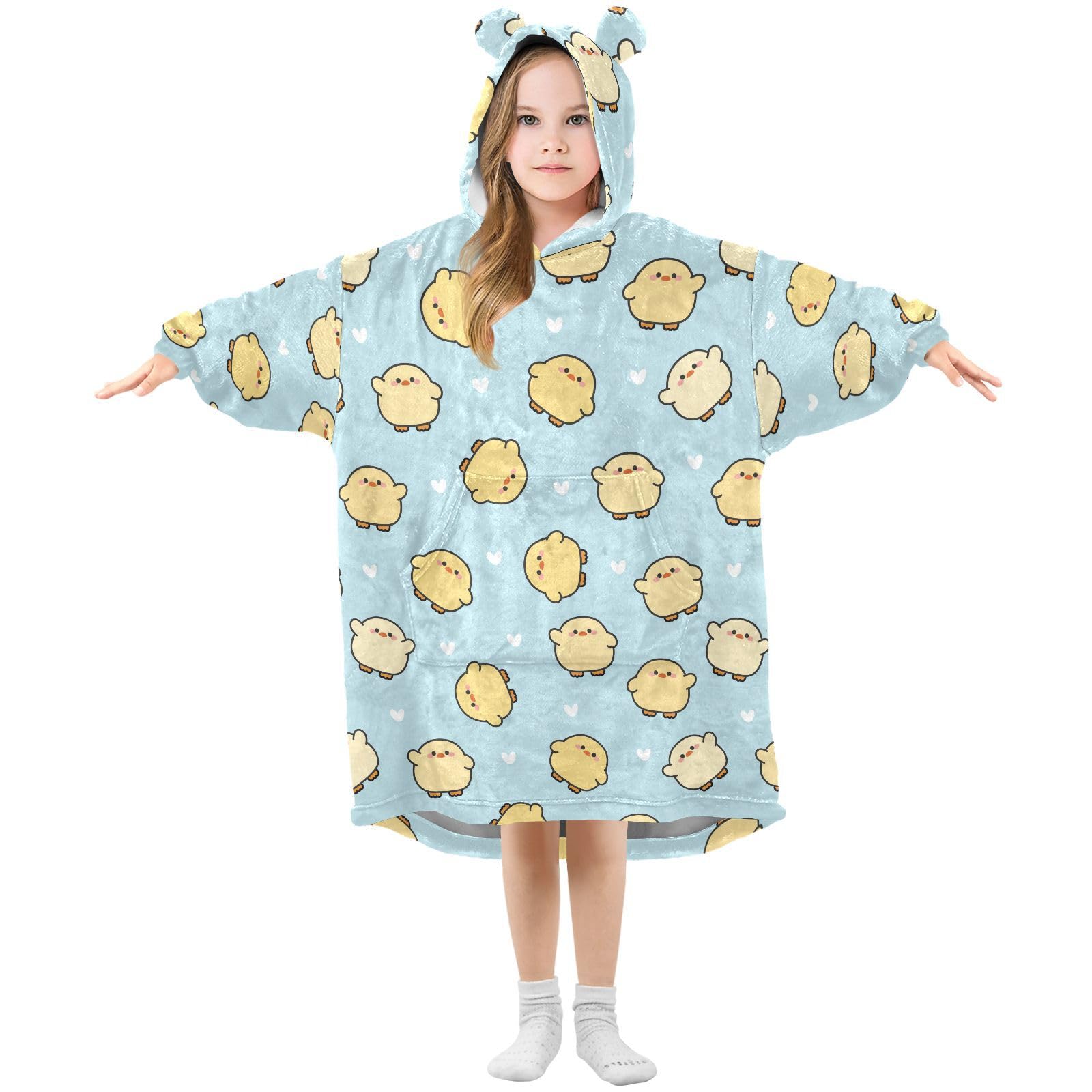 Oversized Blanket Hoodie for Kids Adult Girls Boys, Fleece Hoodie Blanket Chicken with Heart Super Warm Plush Wearable Blanket Hoodie Sweatshirt with Roomy Pocket, Large