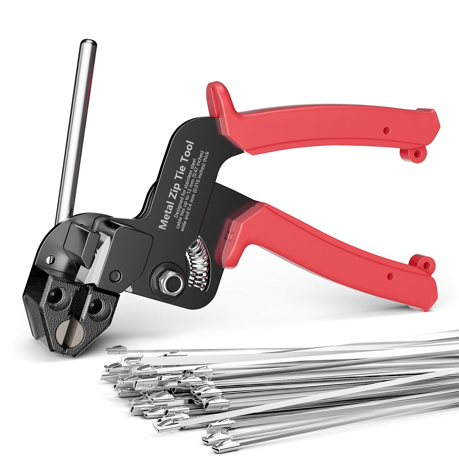 LEENUE Metal Zip Tie Gun with 100 PCS 11.8 Inch 304 Stainless Steel Cable Ties, Heavy Duty Cable Tie Gun Cutter and Tighter, for Chain Link Fence Ties and Exhasust Pipes