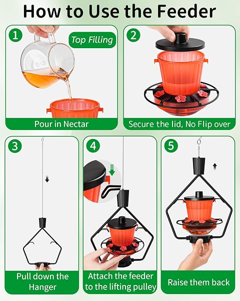GOMAZONLE RETRACTABLE HUMMINGBIRD FEEDER, 19OZ TOP-FILL WIDE MOUTH WITH HEIGHT ADJUSTMENT, UV-RESISTANT ASA PLASTIC, 100% LEAK-PROOF BASE& DISHWASHER SAFE FEEDERS FOR OUTDOOR HANGING, BLACK