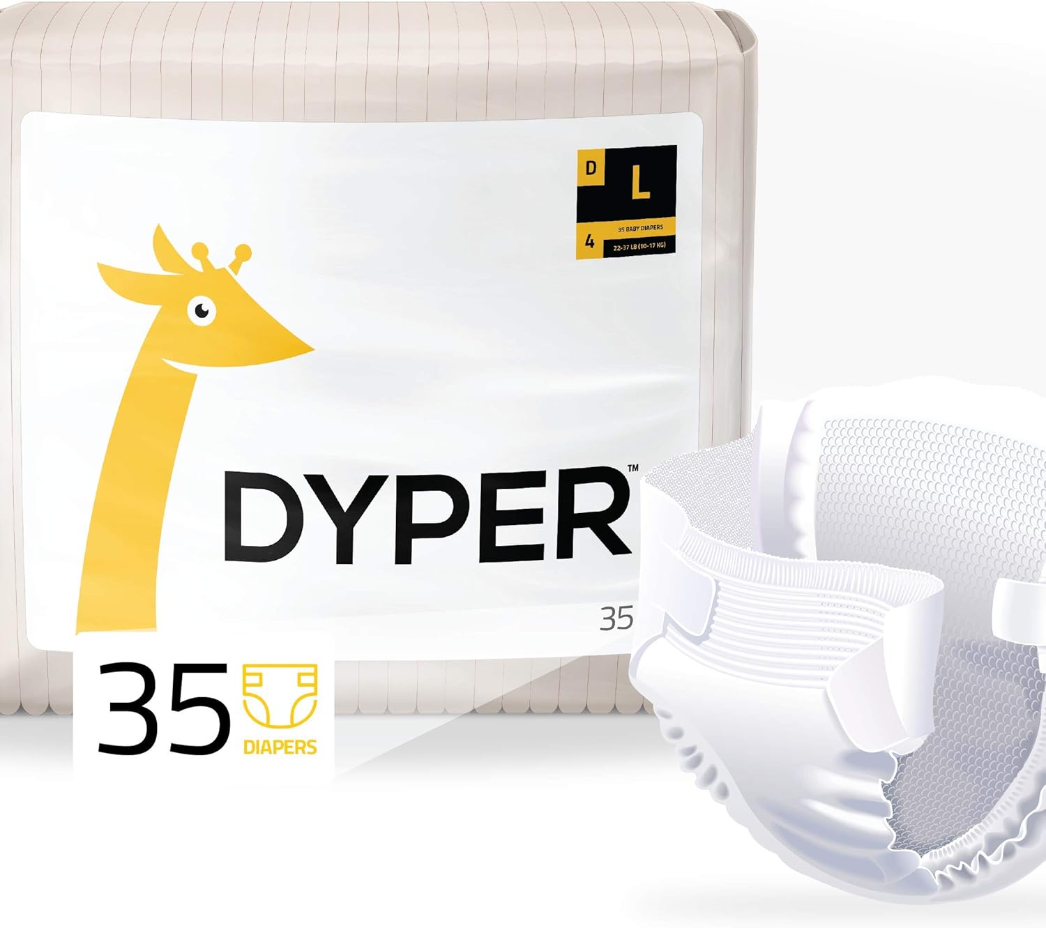 DYPER | Responsibly Sourced Bamboo Baby Diapers | Ink Free, Soft + Durable | Large | 20-31 lbs | 35 Count: Health & Personal Care
