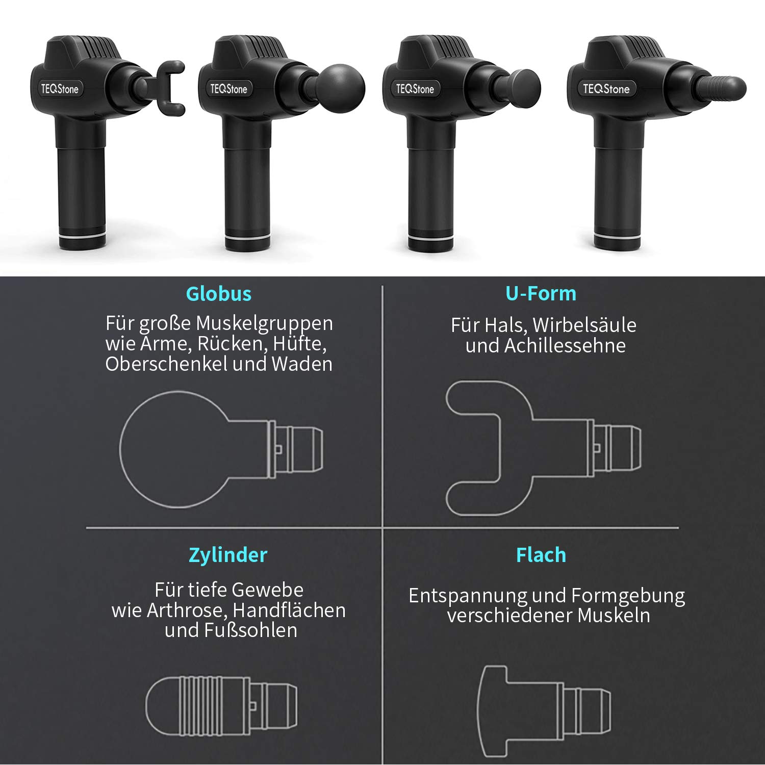 Massagepistole, TEQStone Massage Gun, Leise Massagegerät mit 20 Geschwindigkeitsstufen, bis zu 8 Stunden Akkulaufzeit, Handgehalten Tragbares Muskel Elektrisch Entspannen für Nacken Schulter Rücken