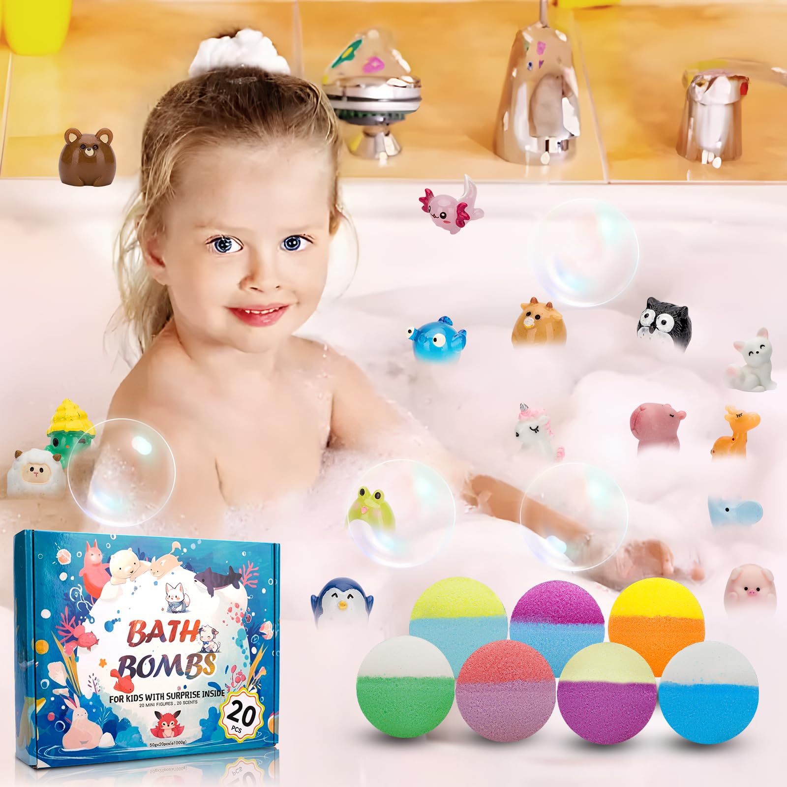 20 Pack Bath Bombs for Kids with Surprise Inside Bubble Bath Toys Organic Natural Bath Bombs Set Stocking Stuffers Birthday Christmas Gifts for Kids 3 4 5 6 7 8 Years Old Boys Toddlers Girls