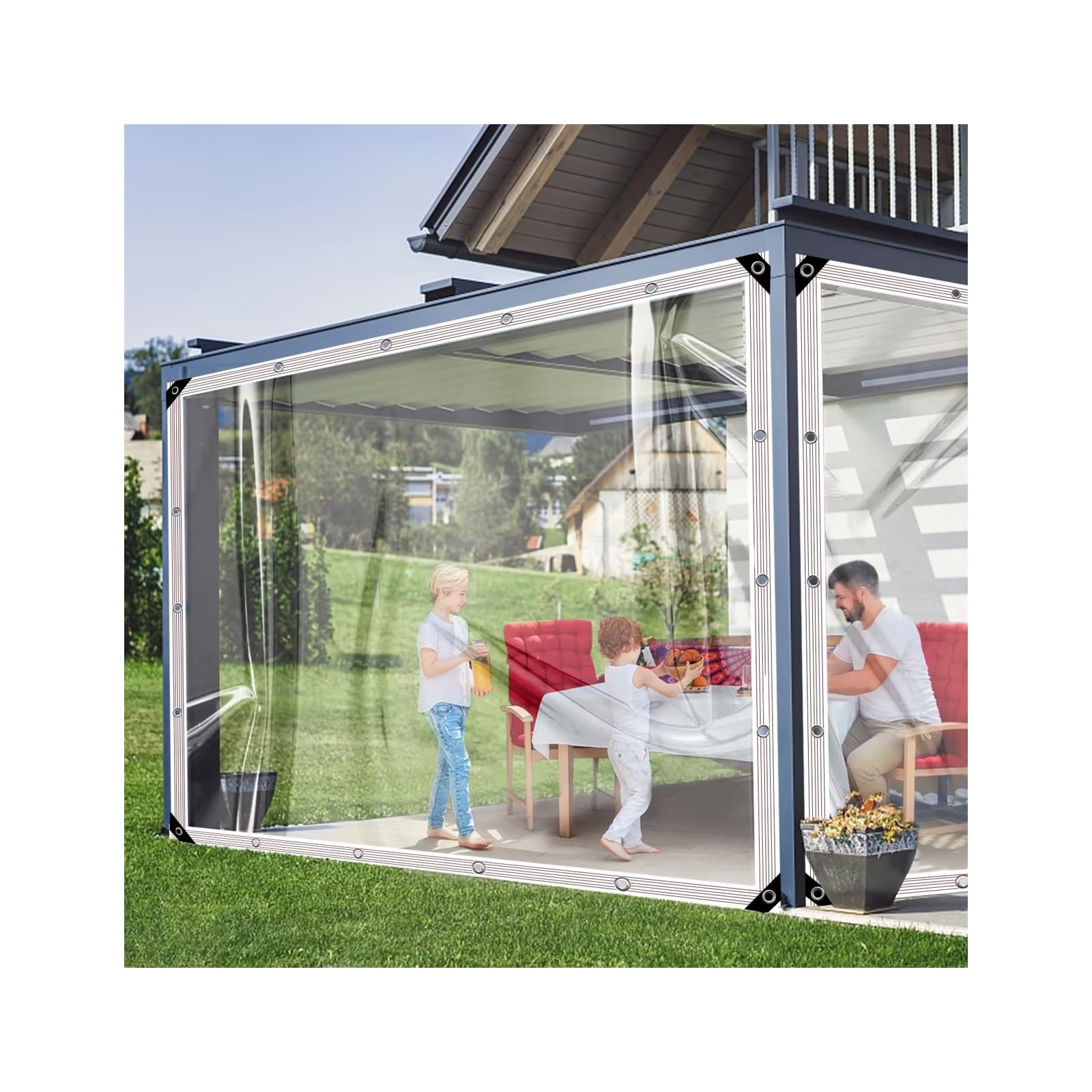 BCBIG Waterproof Transparent PVC Tarpaulin with Eyelets for Garden and Gazebo, Tarpaulin for Plants, Barbecue, Greenhouse, Pet Hutch Roof, 6 Thick Glass, Tear-Resistant and Durable Tarpaulin, 2x1 m