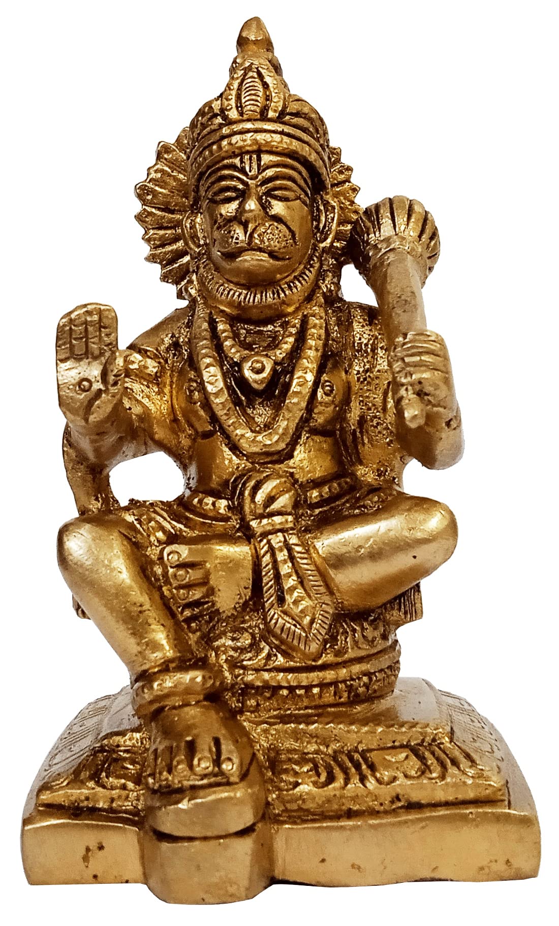 Purpledip Brass Idol Ashirwad Hanuman: Blessing Bajrangbali Statue For Home Temple (12646)