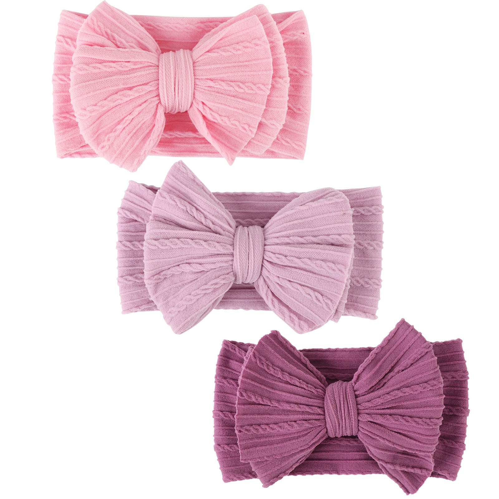DRESHOW 3 Pack Baby Headbands for Girls Newborn Baby Nylon Headbands with Bows Hair Accessories