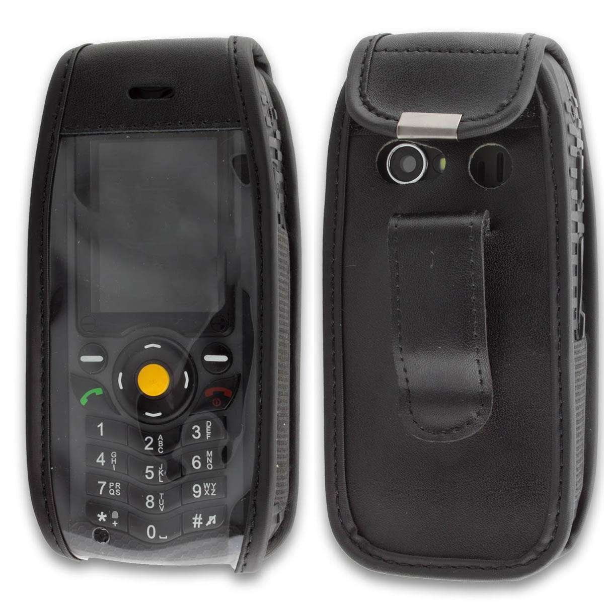 caseroxx Leather-Case with belt clip compatible with Cat B25 made from genuine leather, Pouch with belt clip and viewing window in black