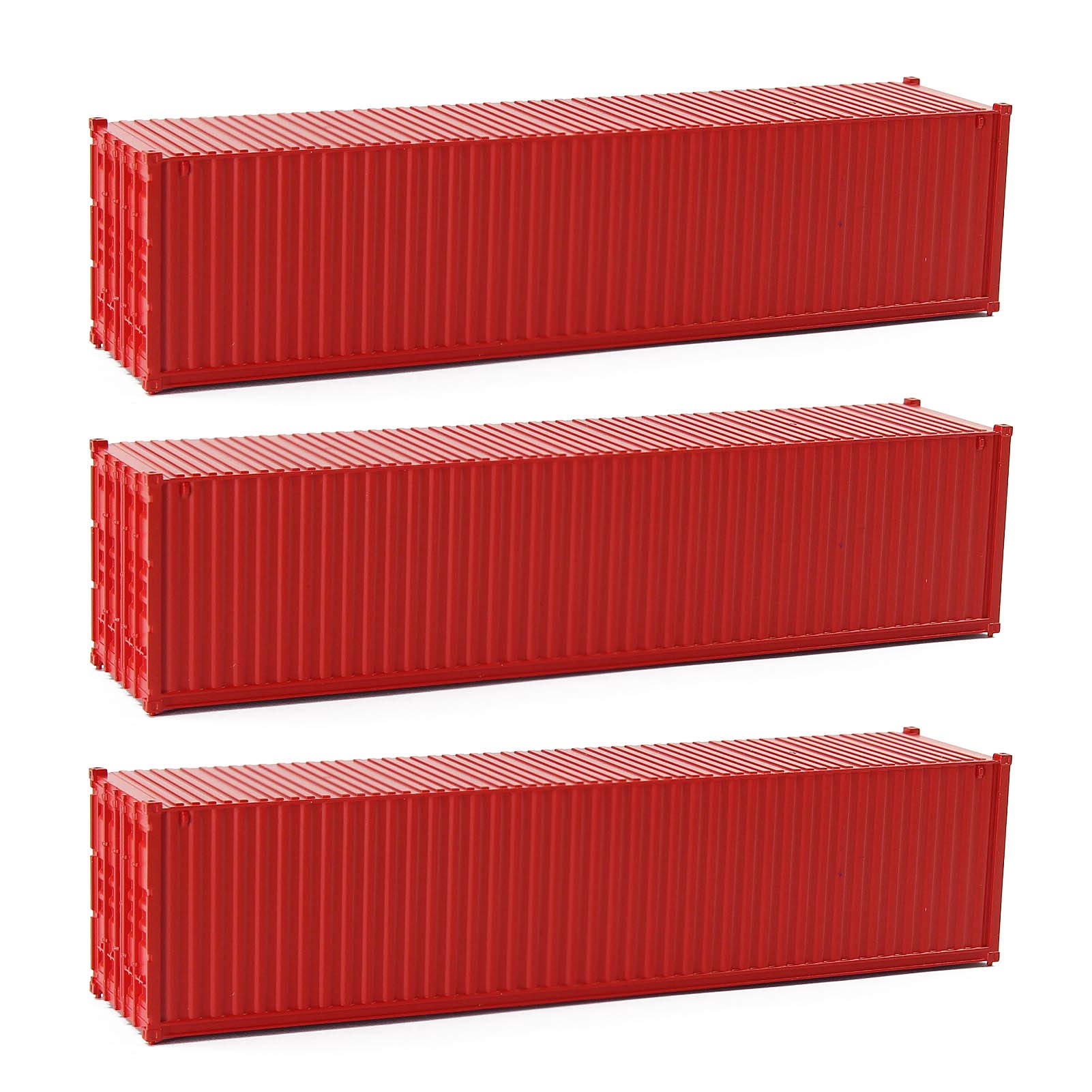Evemodel 3pcs HO Scale 40ft 1:87 Red Shipping Container Undecorated Cargo Box Ribbed Side