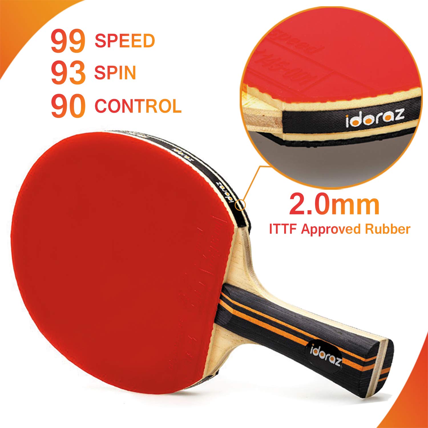 Idoraz Table Tennis Paddle Professional Racket Ping Pong Racket With Carrying Case Ittf Approved Rubber For Tournament Play