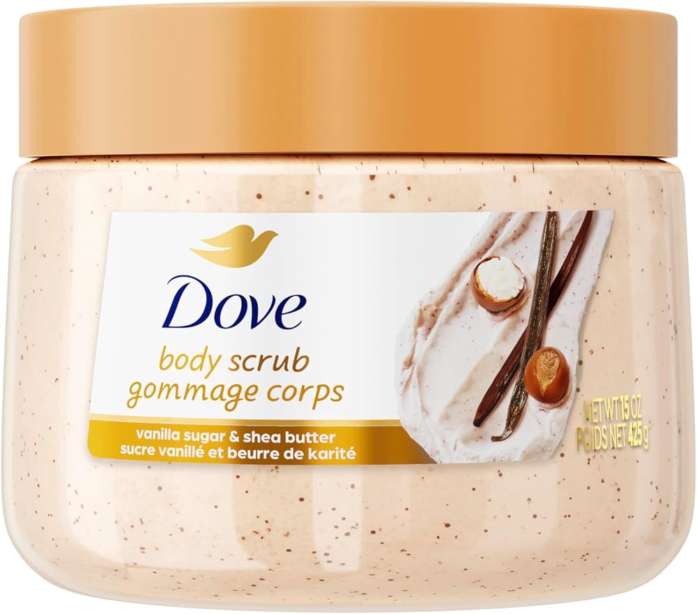 Dove Vanilla Sugar & Shea Butter Body Scrub Exfoliates and Deeply 15 oz | For dry, dull skin, Helps deeply nourish skin, With