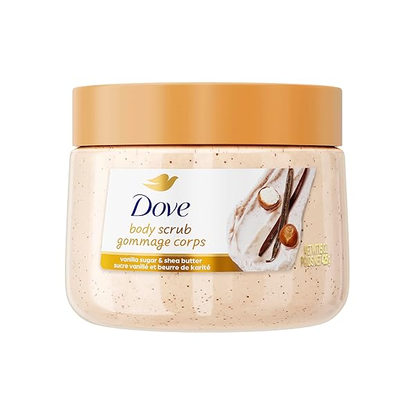 DOVE VANILLA SUGAR & SHEA BUTTER BODY SCRUB EXFOLIATES AND DEEPLY NOURISHES FOR SMOOTH, RADIANT SKIN 15 OZ