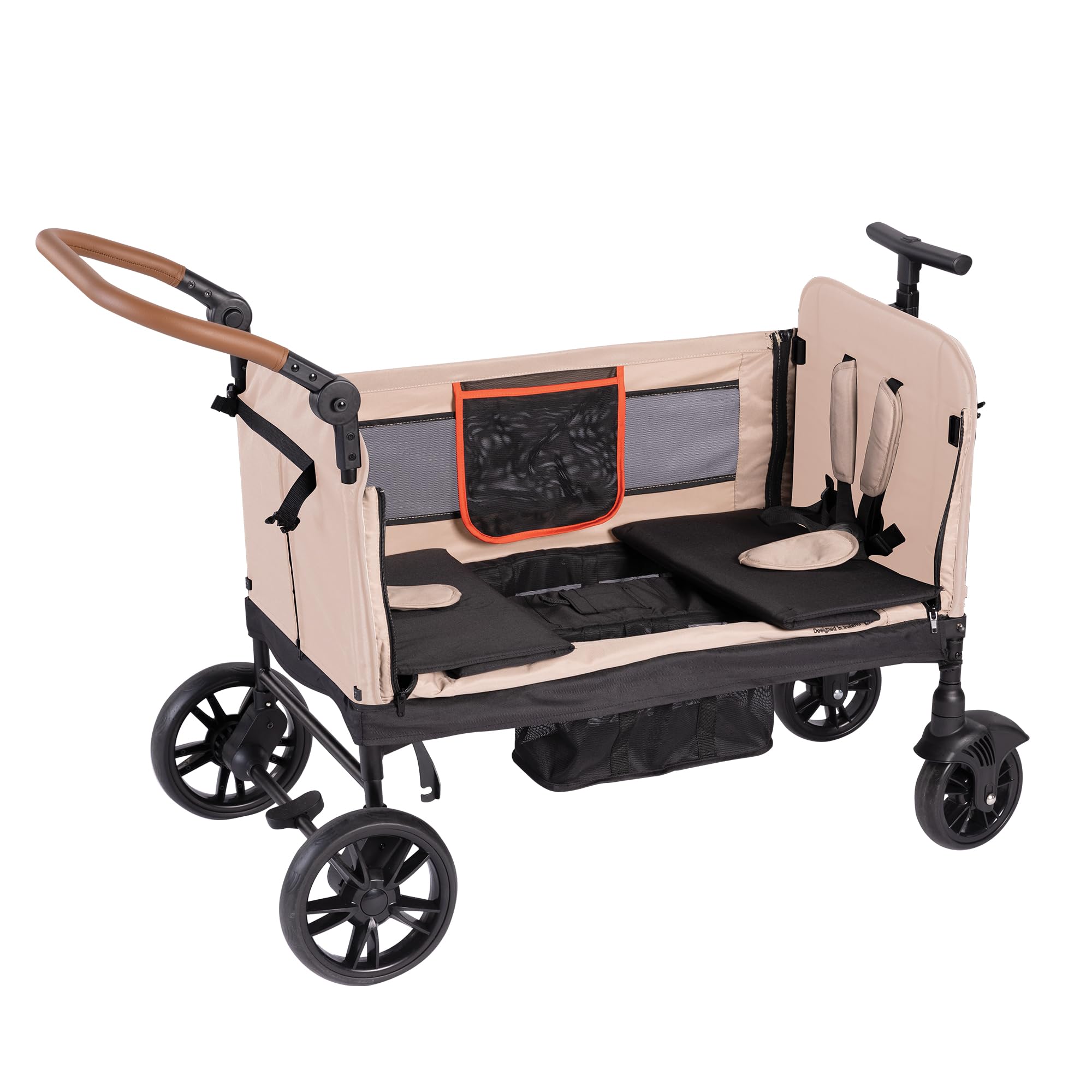Yvolution Easy Fold & Store Wagon with Canopy – Collapsible 2-Seater Stroller Wagon for Kids, Adjustable Push/Pull Handles, Front Zipper Door, 360° Steering – Ages 12 Months+, Max 35kg