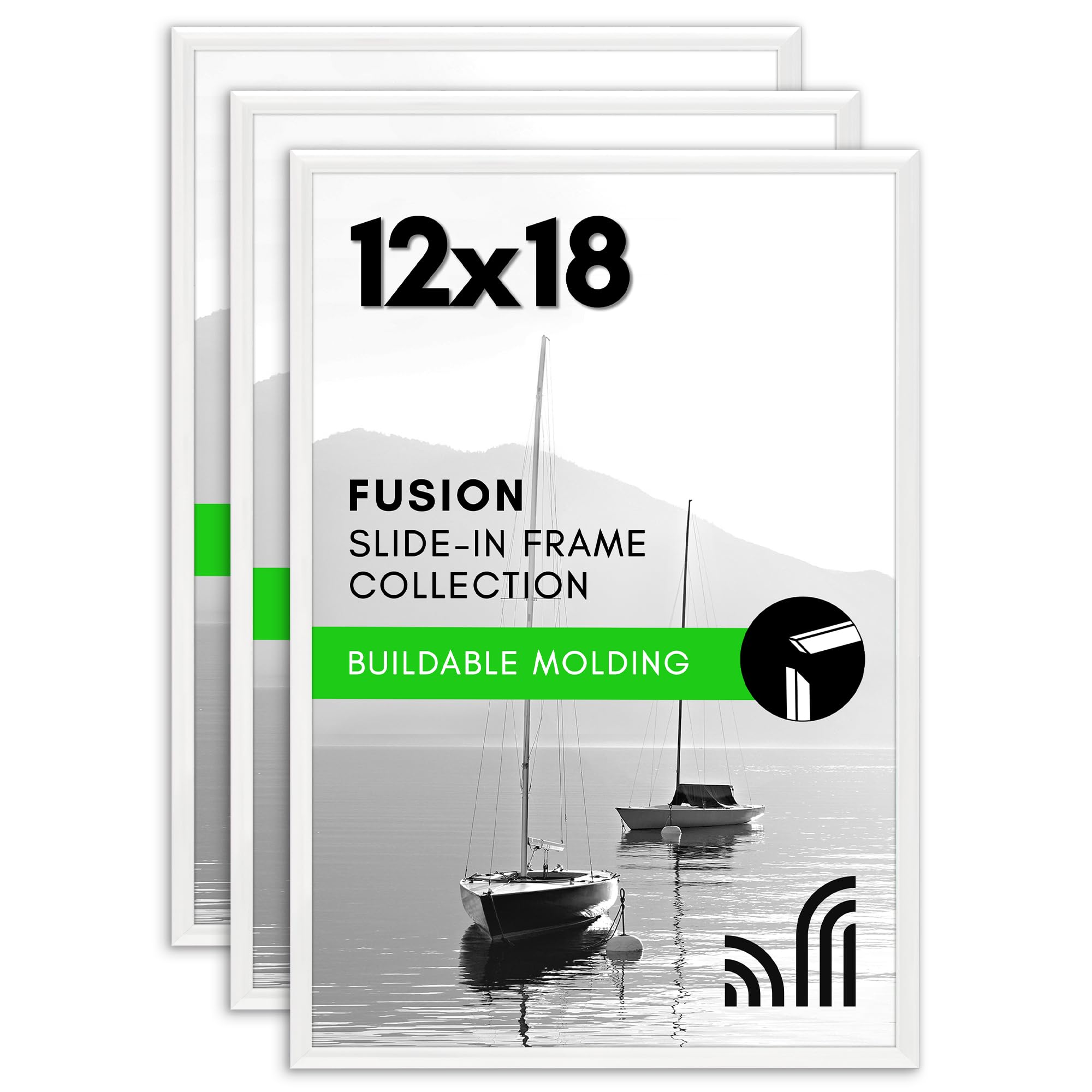 Photo 1 of * ONE FRAME NEEDS TO BE REATTACHED *  12x18 Poster Frame with Polished Front Cover - Set of 3 - Slide-In Photo Frame with Buildable Molding - Fusion Collection - Picture Frames for Wall Display - White