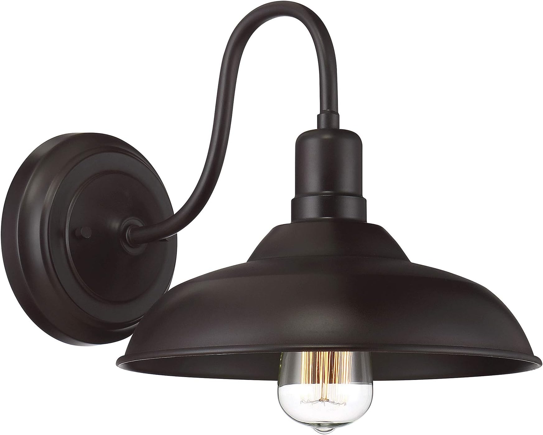 Modern Farmhouse Industrial Retro Vintage Gooseneck Barn 1-Light Transitional Outdoor Wall Sconce with Metal Shade, in Oil Rubbed Bronze
