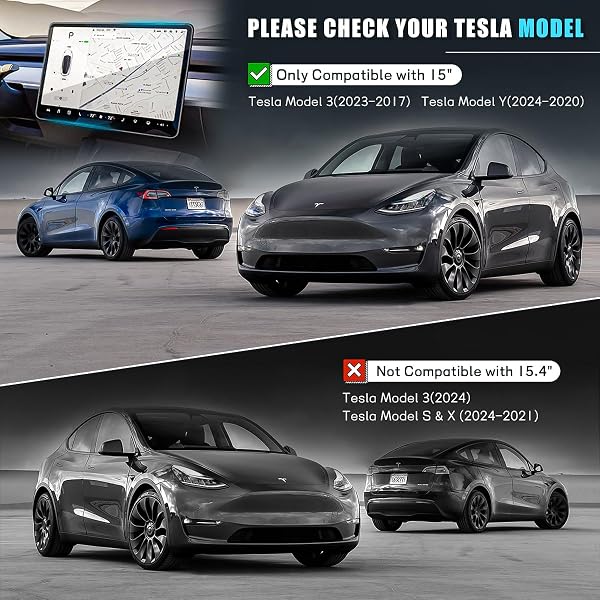 SCREEN PROTECTOR FOR TESLA MODEL Y/3, 15 INCH 9H TEMPERED GLASS SCREEN PROTECTOR, TESLA ACCESSORIES FOR TESLA MODEL Y (2024-2020) TESLA MODEL 3 (2023-2017), ONE-SECOND INSTALLATION – DARK GRAY