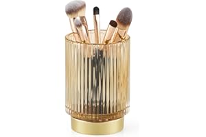 CANITORON Makeup Brush Holder,Glass Makeup Brush Holder Organizer Store Cosmetic Tools,Eyeliner,Storage Organizer for Vanity,Bathroom Countertop Organize and Bedroom Countertop Storage.(Amber L)