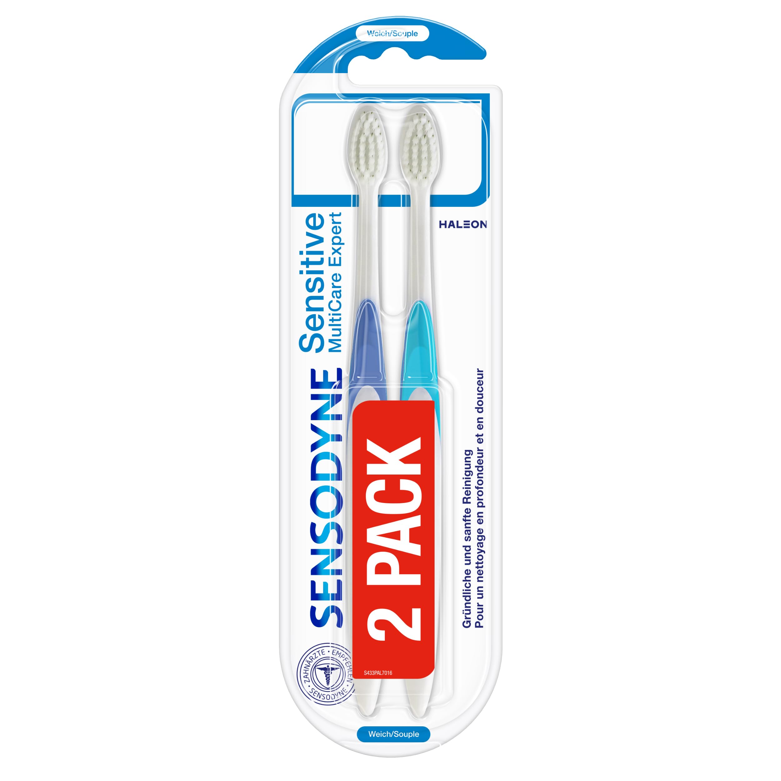 Sensodyne Sensitive MultiCare Expert Zahnbürste Doppelpack, weich, 2 Stück, speziell entwickelt für Menschen mit schmerzempfindlichen Zähnen