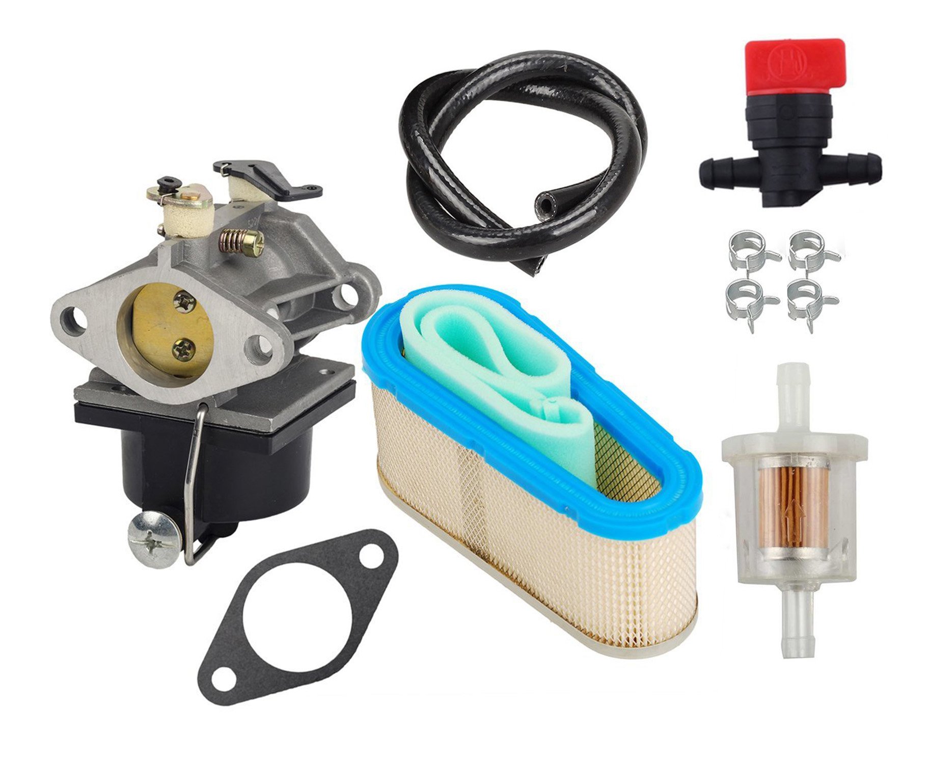OuyFilters Carkio Carburetor With 36356 Air Filter Shut Off Valve Fuel Filter Fuel Line Compatible with Tecumseh OHV125 OHV130 OVH135 Compatible with 640065A