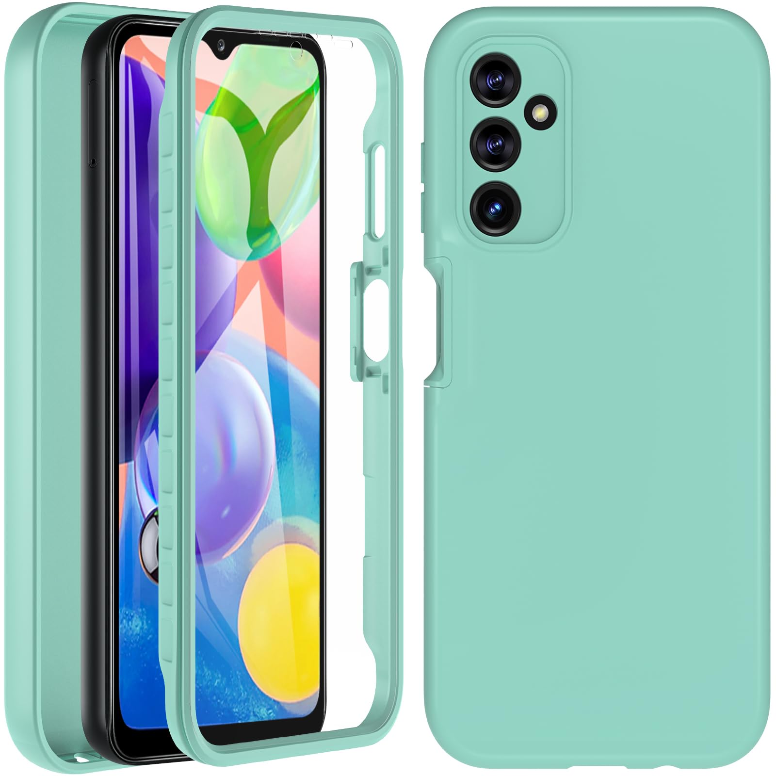 Cum2giff for Samsung Galaxy A14 5G Case, Samsung A14 5G/4G Phone Case with Built-in Screen Protector, 360° Full Body Military Grade Drop Protection Silicone Bumper Cover Case for Samsung A14 (Green)
