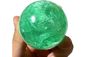 IPUDIS Green Fluorite Decorative Sphere,Raw Stone Quartz Crystal Ball,Polished Orb for Feng Shui Divination Home Decor