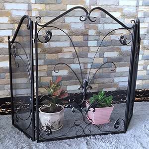 Pantalla Chimenea 3 paneles Negro Hierro forjado Pantalla de la