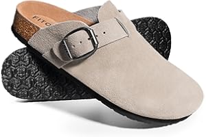 FITORY Mens Suede Clogs with Arch Support，Comfort Leather Mules Cork Footbed Potato Shoes Size 7-14