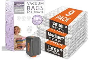 ZCCQ Travel Vacuum Bags with Wireless Pump,9 Pack Vacuum Storage Bags with Powerful 5000Pa Suction,vacuum travel bags for Max