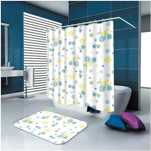 Amazon Com Amdxd Western Shower Curtain Sets With Rugs Flower White Blue 3d Shower Curtain Ocean Bathroom Mats For Home 165x180cm Home Kitchen