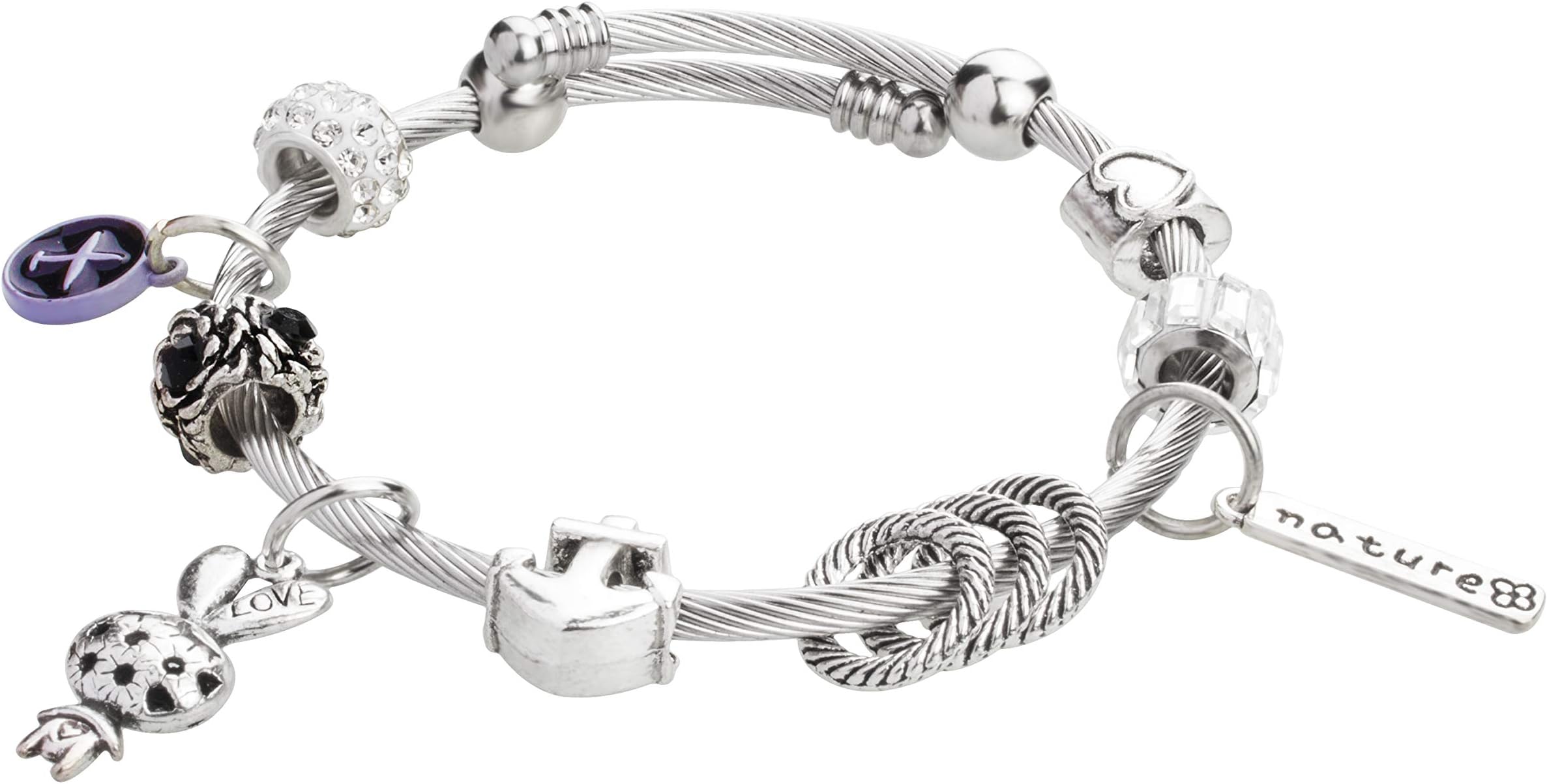 MOONDUST Sterling Silver Plated Brass Charms Bracelet for Girls and Women