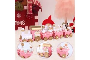 JECHROCHEN Pink Wooden Train Christmas Decoration Table Christmas Ornaments Wood Adornment Festive Desktop Decor,Decorate My Desktop/Desk/Room/Tree Skirt/Village (Pink)