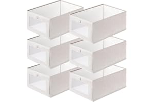 6 Pcs Linen Closet Organizers and Storage Clothing Bins Large Foldable Box with Window Storage Baskets for Closet Shelf Cloth