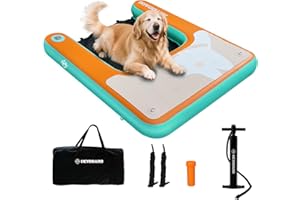 HEYBOARD Inflatable Dog Pool Ramp Pup Plank for Large Dogs Safe Dog Dock Boat Ramp Floating Pontoon Ladder Steps for Dogs Up to 230 lbs with Non-Slip EVA for Pool & Lake