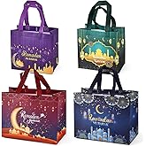 4PCS Ramadan Mubarak Reusable Gift Bags, Assorted Sizes Treat Bags with Handles, Ramadan Mubarak Party Bags, Multifunctional Non-Woven Ramadan Bags for Gifts Wrapping, Ramadan Kareem Party Supplies