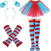 Hicarer 4 Costume Set for Women Include Red Blue Tulle Tutu Skirt Striped Socks Stretchy Gloves Ponytails Headband