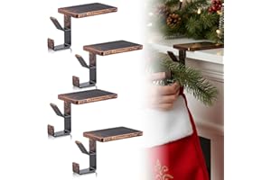 Chunful 4 Pcs 2 in 1 Fireplace Garland and Stocking Hangers Christmas Stocking Holder for Mantel Heavy Duty Metal Stocking Hanger Base for Fireplace Holiday Xmas Party Decor (Bronze)
