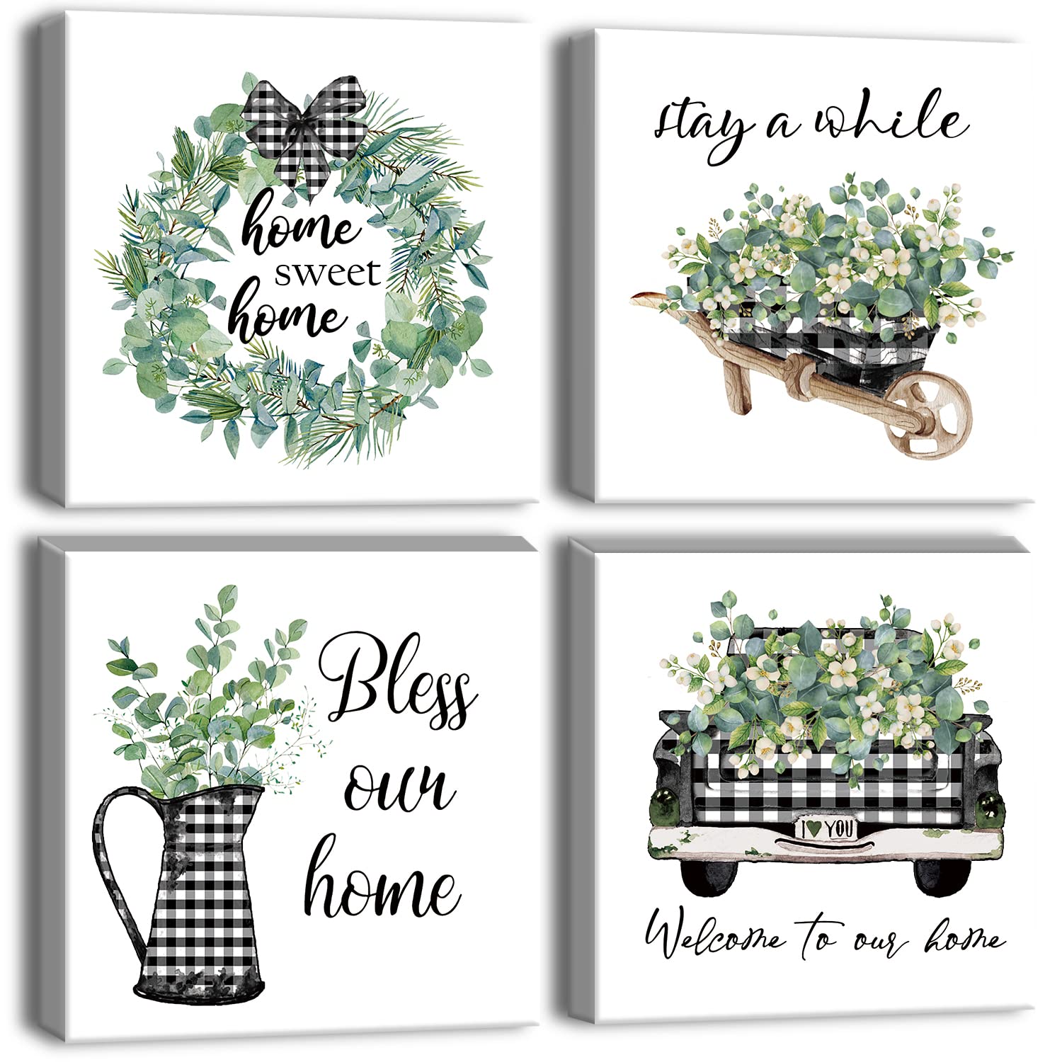 Artscope 4 Pieces Wall Art Canvas Prints - Sweet Home Theme Picture Painting - Modern Wall Artwork Framed for Gifts Bathroom Home Kitchen Office Decor - 30 x 30 CM