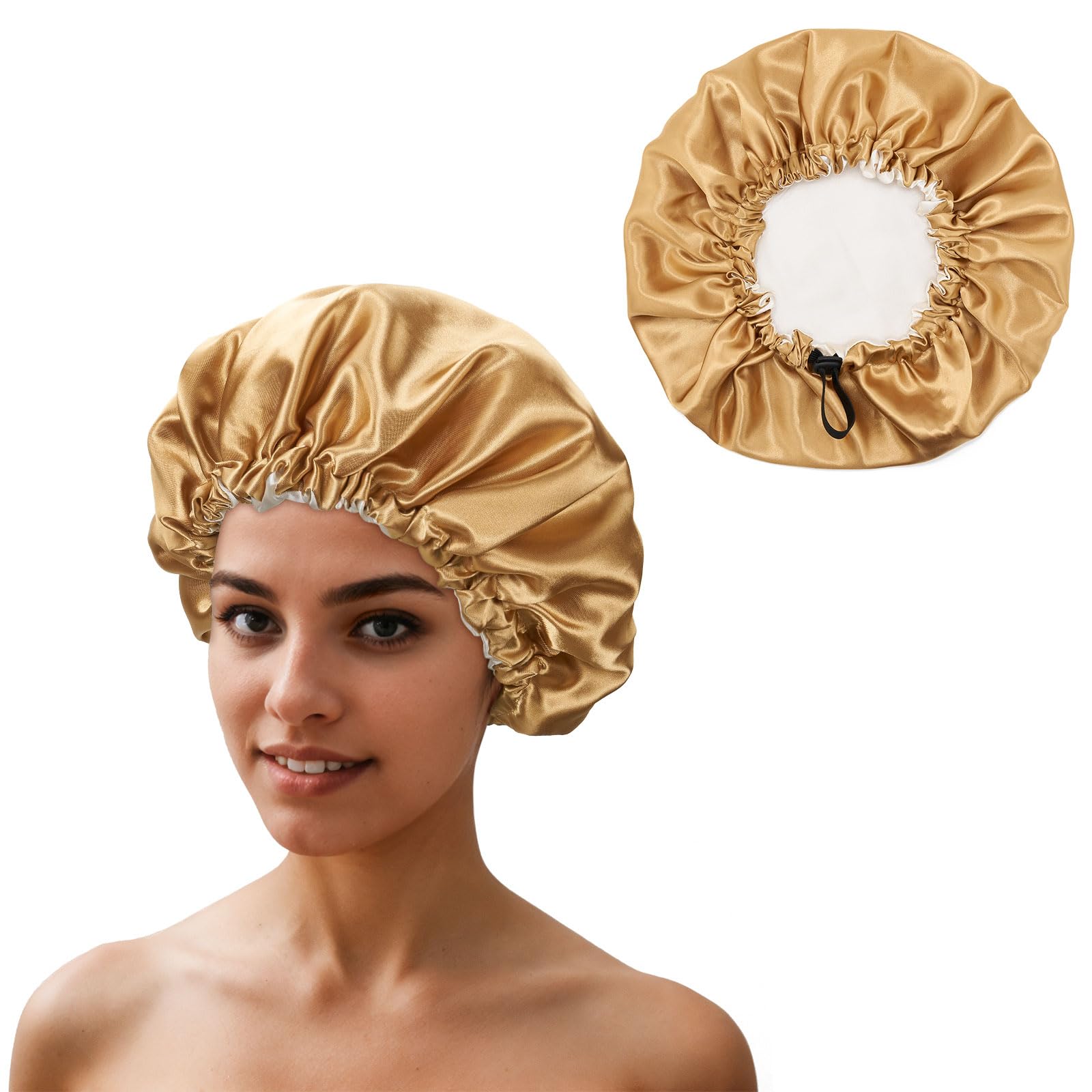 QIUTIMIY Satin Bonnet Wrap for Curly & Long Hair - Gold & Beige