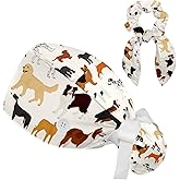 Heart Paw Grey Surgical Cap with Buttons/Bow Hair Scrunchy for Long Hair