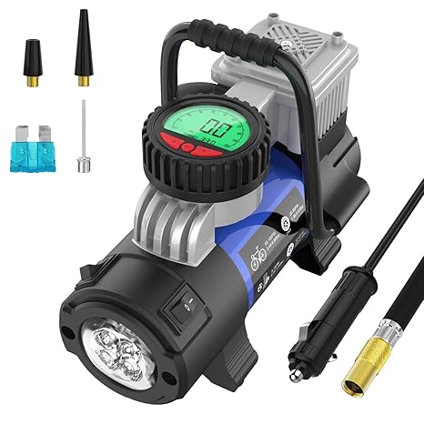 Mbrain Kompressor 12 Volt - Klein Tragbare Digitaler Luftpumpe Luftkompressor Reifenpumpe Reifenfüller mit Messgerät für Auto