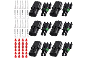 Swpeet 60Pcs 2Pin Male & Female Pin Waterproof Automotive Electrical Wire Connectors Terminals Plug with Rubber Cable Seal As