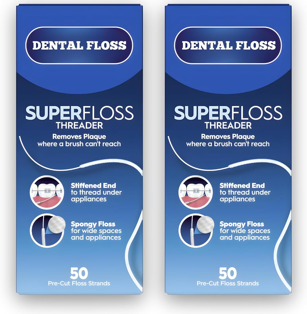 High Vibrant Superfloss Dental Floss Threader 50 Threads Pack 2 Mint