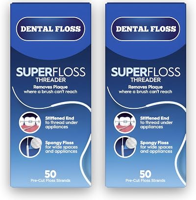 High Vibrant Superfloss Dental Floss Threader 50 Threads Pack 2 Mint