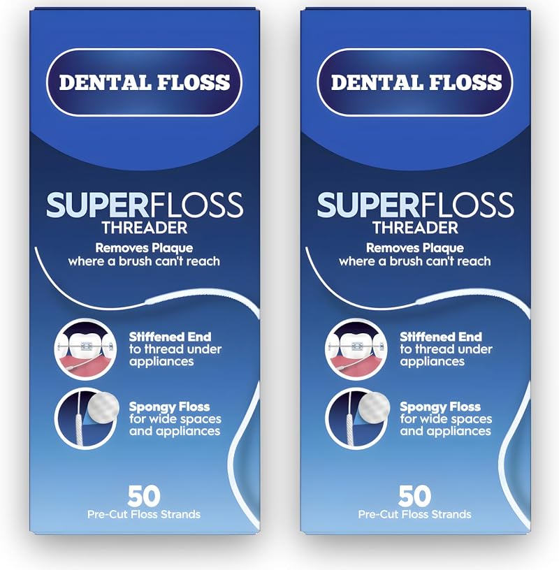 High Vibrant Superfloss Dental Floss Threader 50 Threads Pack 2 Mint