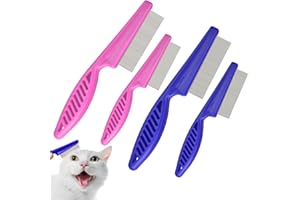 CAPHONT Flea Comb for Cats with Handle, 4 Pcs Flea Brush Tear Stain Comb Grooming Face and Matted Hair Paws Pet Lice Comb for Small, Medium & Large Cat Dog Kitten Rabbit