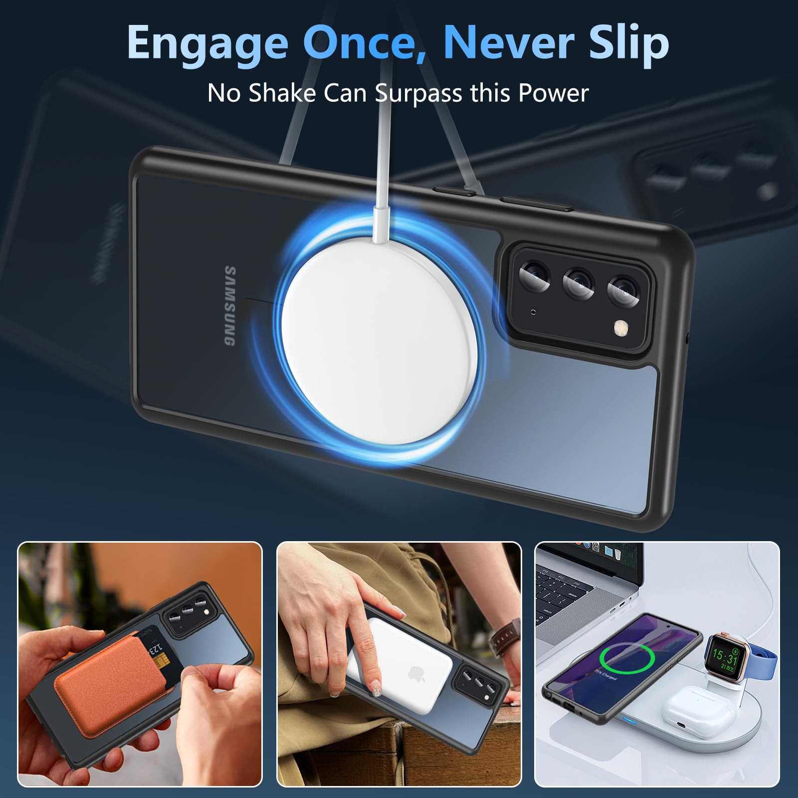 OWKEY Case for Samsung Galaxy Note 20,Magnetic Galaxy Note 20 Phone Case [Compatible with MagSafe] Anti-Fingerprint Translucent Matte Shockproof Protective Case for Samsung Note 20 (Black)
